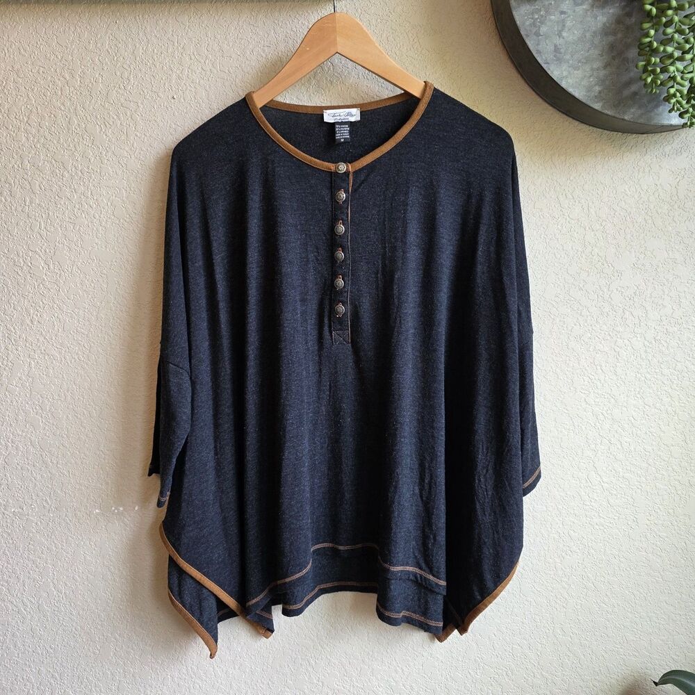 Tasha Polizzi Collection CHARCOAL Tunic Dolman Sleeve Handkerchief Top size M